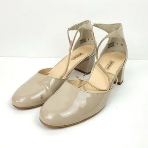 Paul Green Molly Patent Leather Beige Block  Heel Tie Ankle Pump Size 9.5